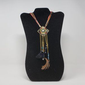 BoHo Multicolor Feather Tassel Pendant Necklace